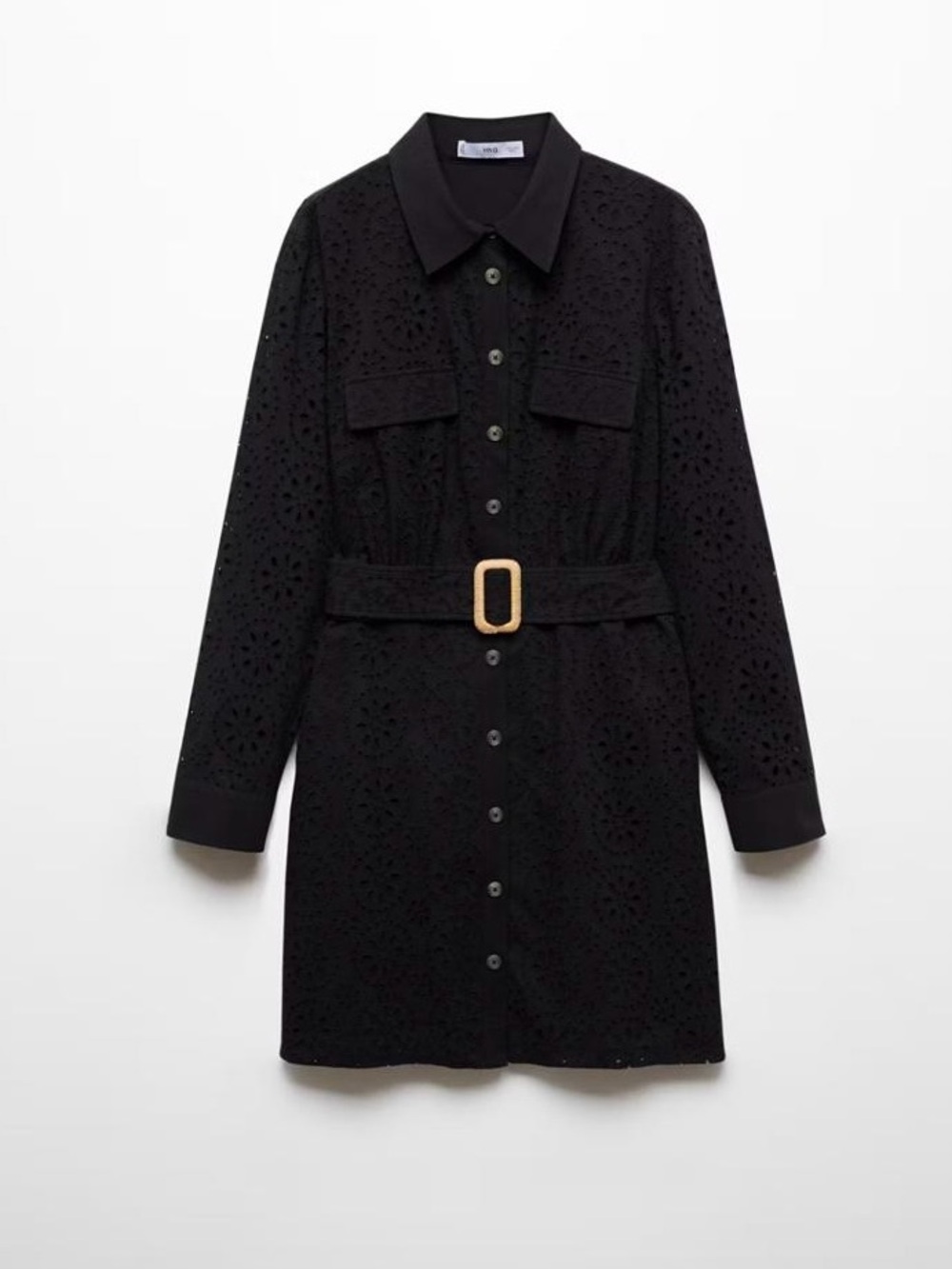 MANGO SWISS EMBROIDERED SHIRT DRESS